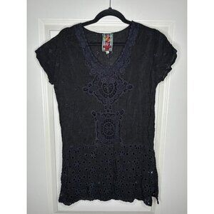 Johnny Was Black Eyelet Embroidered Blouse Cover Up Women’s Size Small